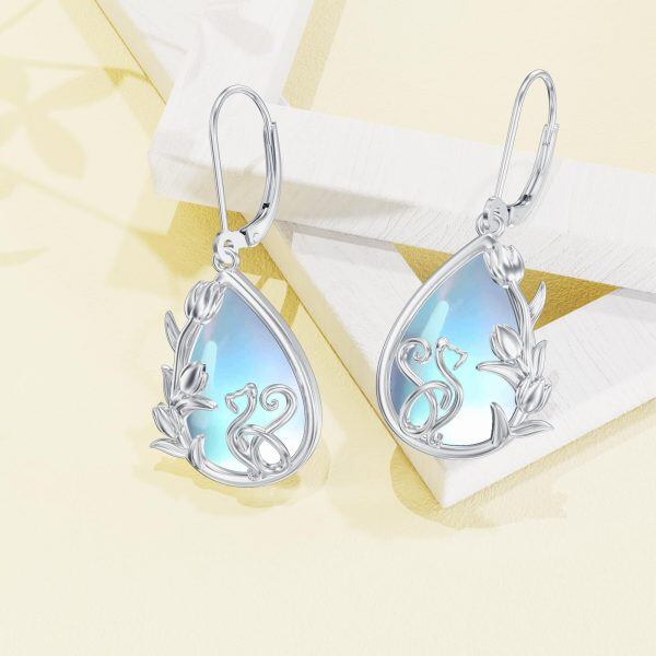 Sterling Silver Flower Moonstone Earrings-2