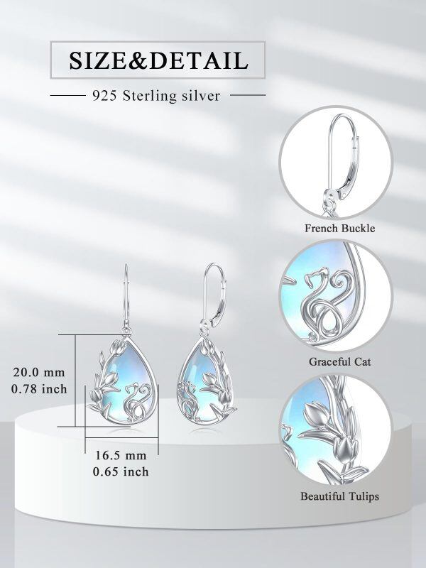 Sterling Silver Flower Moonstone Earrings-4