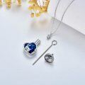 wholesale 925 Sterling Silver Heart-Shaped Blue Crystal Cat Memorial Keepsake Pendant with Funnel and Fill Tool-0-2