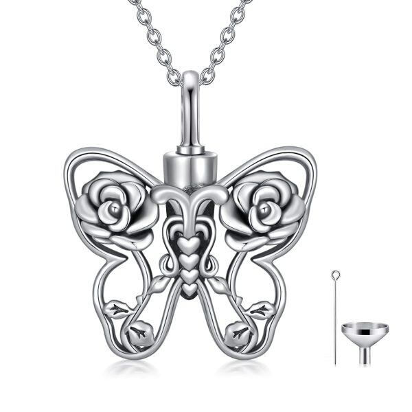 Sterling Silver Butterfly Flower Necklace-0