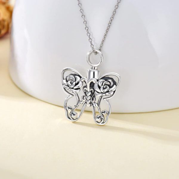 Sterling Silver Butterfly Flower Necklace-3