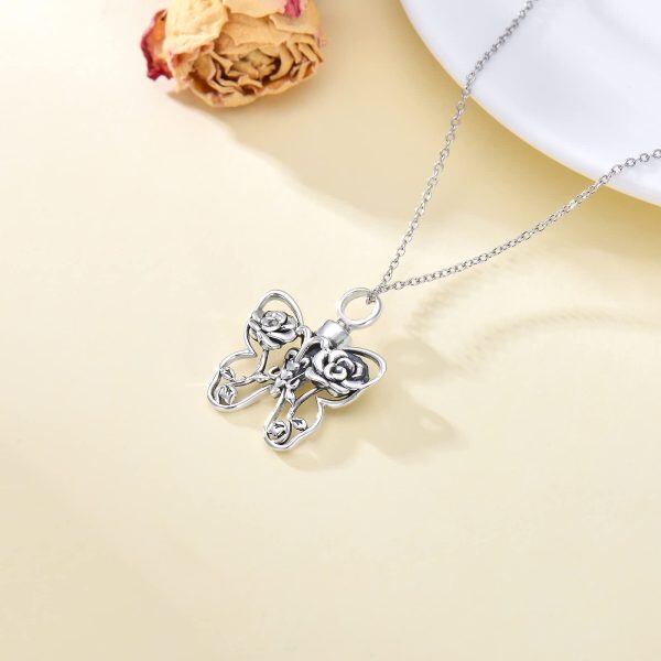 Sterling Silver Butterfly Flower Necklace-4