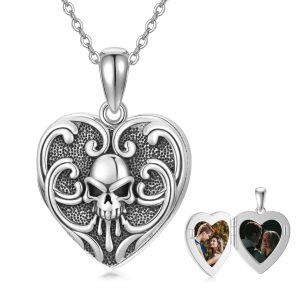 Sterling Silver Skull Heart Necklace-0