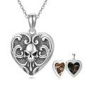 wholesale 925 Sterling Silver Gothic Skull Heart Photo Locket Pendant Necklace w/Gift Box-0-0