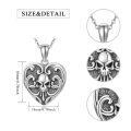 wholesale 925 Sterling Silver Gothic Skull Heart Photo Locket Pendant Necklace w/Gift Box-0-1