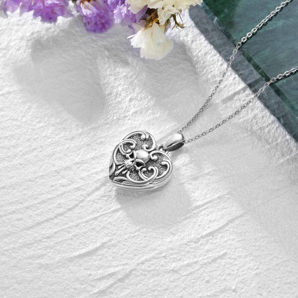 Sterling Silver Skull Heart Necklace-4