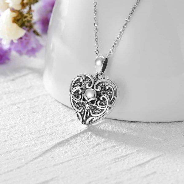 Sterling Silver Skull Heart Necklace-5