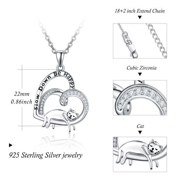 Sterling Silver Cat Heart Necklace-3