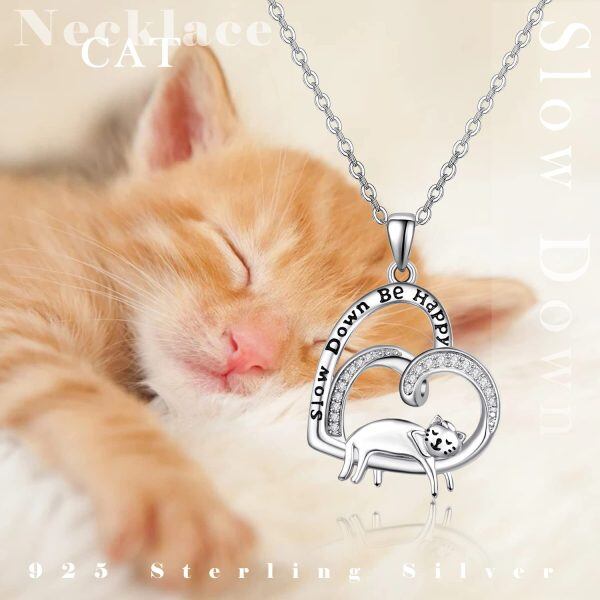 Sterling Silver Cat Heart Necklace-5