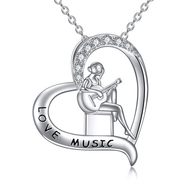 Sterling Silver Guitar Necklace-0