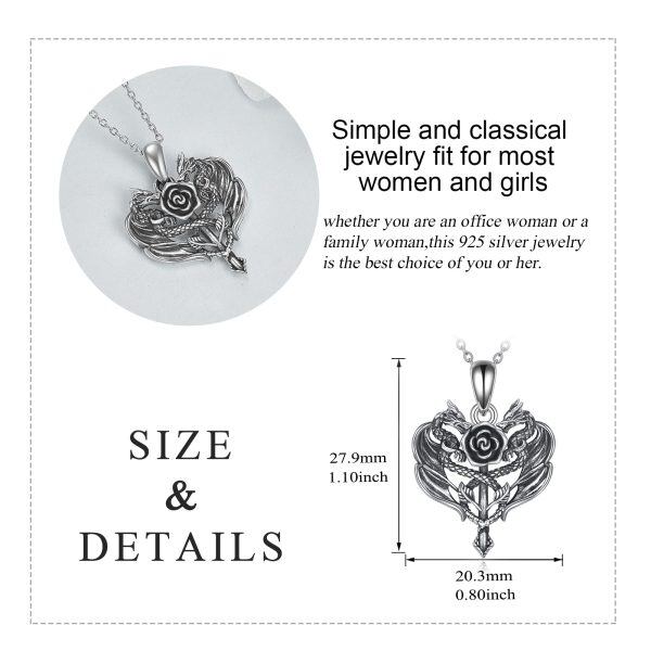 Sterling Silver Dragon Rose Heart Necklace-2