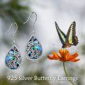 wholesale 925 Sterling Silver Teardrop Abalone Shell Butterfly Dangle Earrings for Women-0-5
