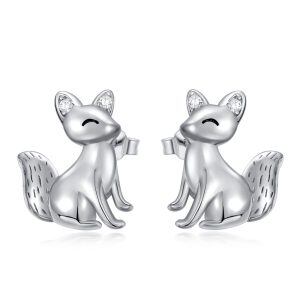 Sterling Silver Fox Stud Earrings-0