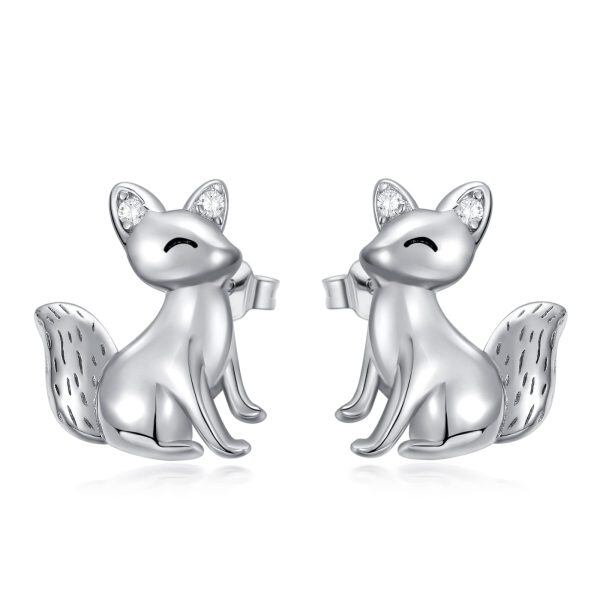 Sterling Silver Fox Stud Earrings-0