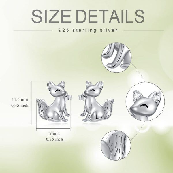 Sterling Silver Fox Stud Earrings-1