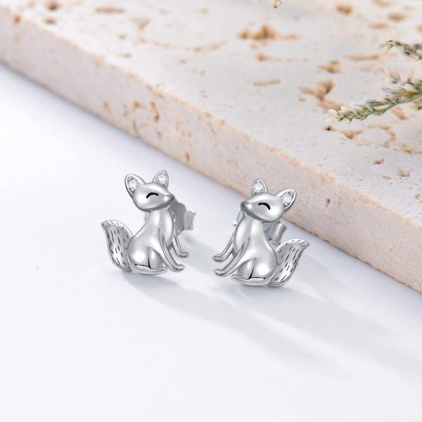 Sterling Silver Fox Stud Earrings-3