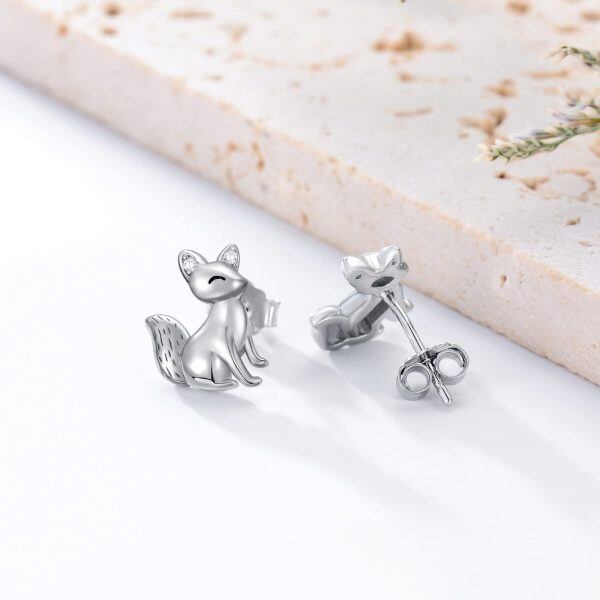 Sterling Silver Fox Stud Earrings-4