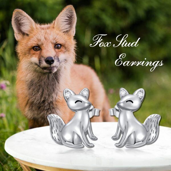 Sterling Silver Fox Stud Earrings-5