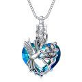 wholesale 925 Sterling Silver Heart-Shaped Hummingbird & Flower Cremation Jewelry Urn Pendant Necklace with Blue Crystal Accents-0-0