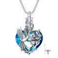 wholesale 925 Sterling Silver Heart-Shaped Hummingbird & Flower Cremation Jewelry Urn Pendant Necklace with Blue Crystal Accents-0-1