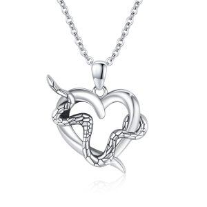 Sterling Silver Snake Heart Necklace-0