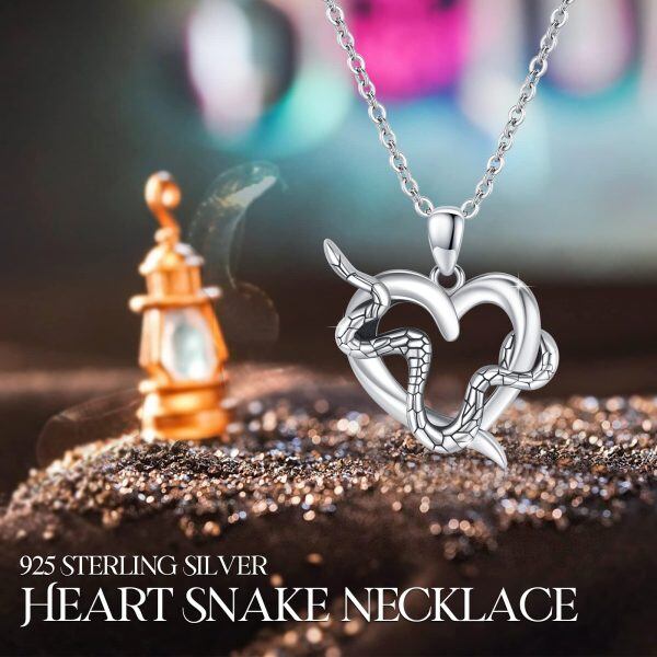 Sterling Silver Snake Heart Necklace-1