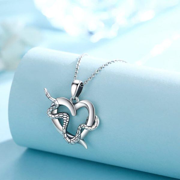 Sterling Silver Snake Heart Necklace-4