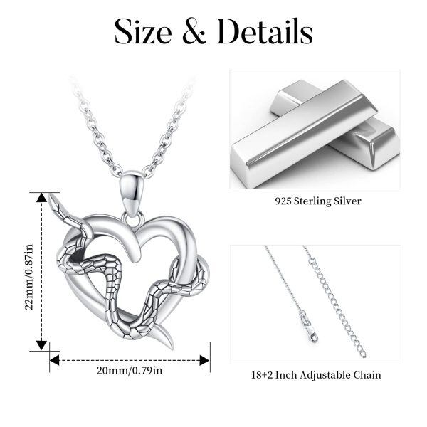 Sterling Silver Snake Heart Necklace-5