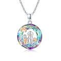 wholesale 925 Sterling Silver Rainbow Crystal Girl and Dog Pendant Necklace for Women-0-0
