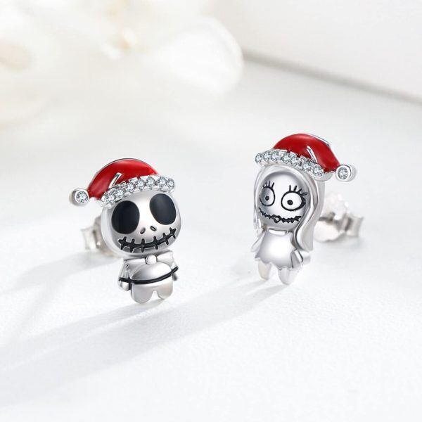 Sterling Silver Skull Stud Earrings-1