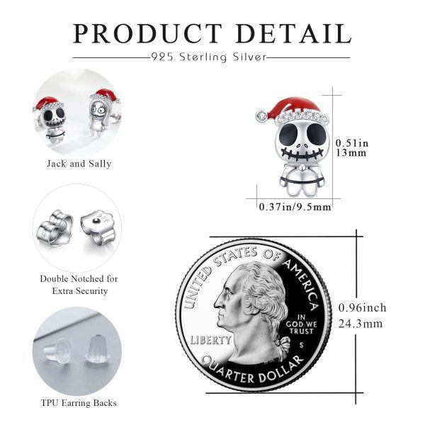 Sterling Silver Skull Stud Earrings-2