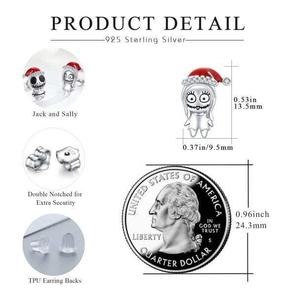 Sterling Silver Skull Stud Earrings-3