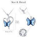 wholesale 925 Sterling Silver Blue Crystal Butterfly Heart Pendant Necklace for Women-0-2