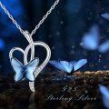 wholesale 925 Sterling Silver Blue Crystal Butterfly Heart Pendant Necklace for Women-0-3