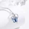 wholesale 925 Sterling Silver Blue Crystal Butterfly Heart Pendant Necklace for Women-0-4