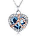 wholesale 925 Sterling Silver Blue Crystal Heart Pendant Necklace Romantic Gifts for Women-0-0