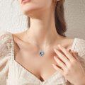 wholesale 925 Sterling Silver Blue Crystal Heart Pendant Necklace Romantic Gifts for Women-0-4