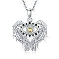 wholesale 925 Sterling Silver Angel Wing Evil Eye Pendant Necklace with Black and Yellow CZ Stones-0-0