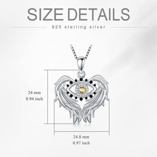 Sterling Silver Angel Wings Evil Eye Necklace-3