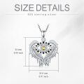 wholesale 925 Sterling Silver Angel Wing Evil Eye Pendant Necklace with Black and Yellow CZ Stones-0-3