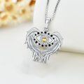 wholesale 925 Sterling Silver Angel Wing Evil Eye Pendant Necklace with Black and Yellow CZ Stones-0-5