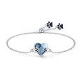 wholesale 925 Sterling Silver Blue Crystal Paw Print Heart Charm Bracelet for Women-0-0