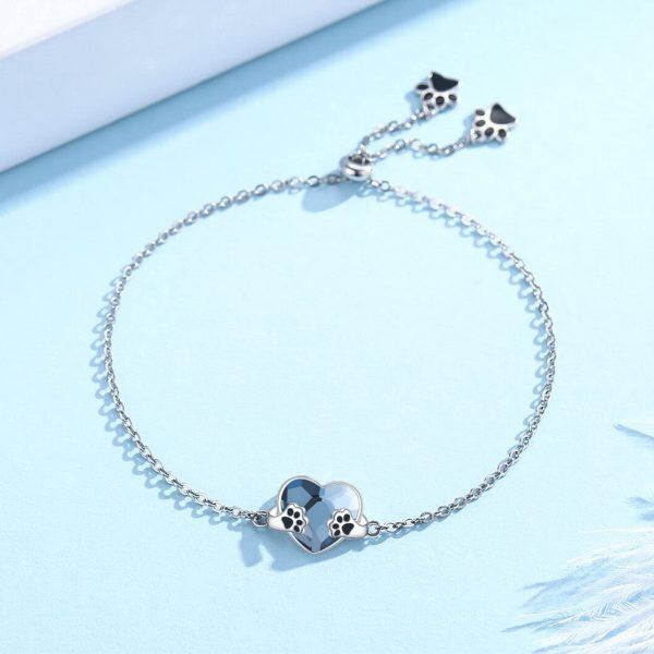 Sterling Silver Paw Print Heart Bracelet-1