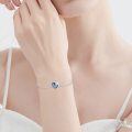 wholesale 925 Sterling Silver Blue Crystal Paw Print Heart Charm Bracelet for Women-0-5
