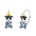 wholesale 925 Sterling Silver Crowned Cow Blue Heart Crystal Hoop Earrings for Women-0-0