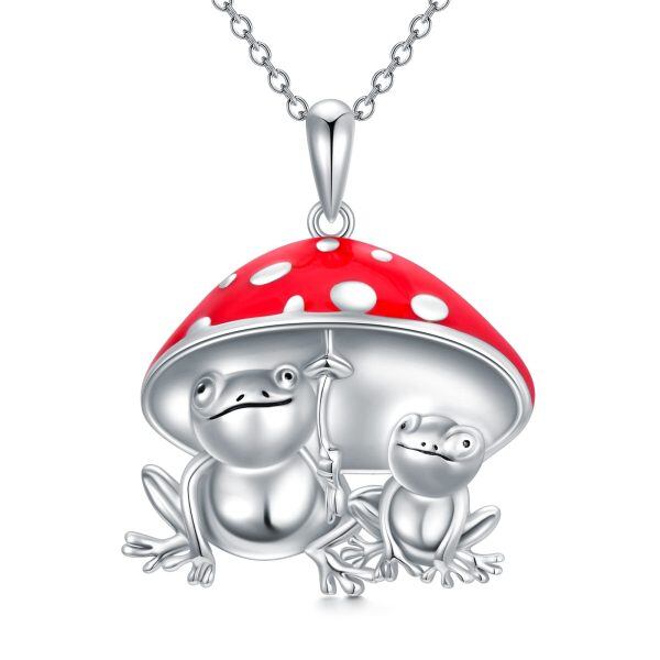 Sterling Silver Frog Mushroom Pendant Necklace-0