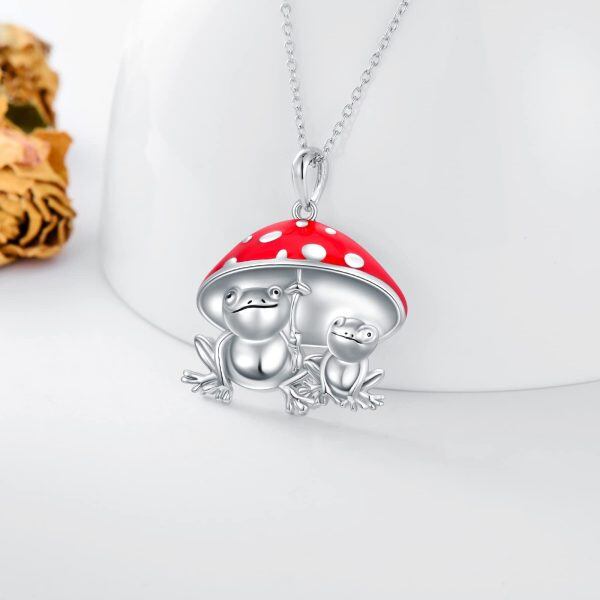 Sterling Silver Frog Mushroom Pendant Necklace-1