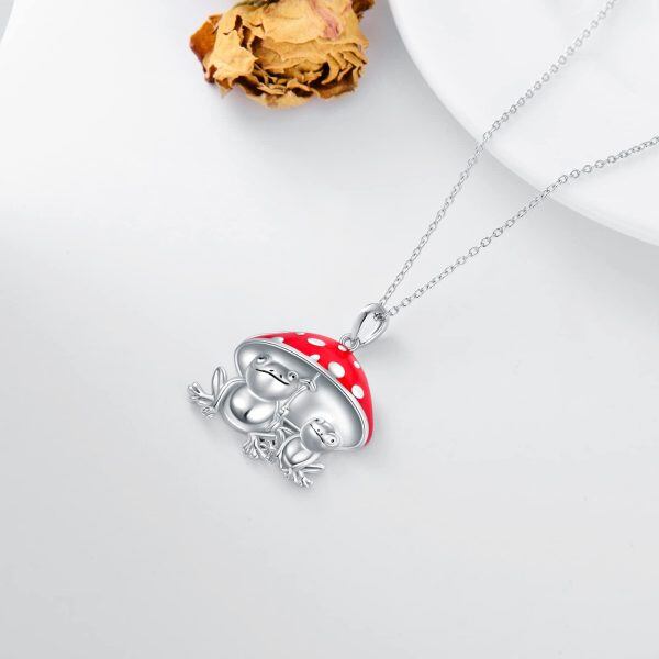 Sterling Silver Frog Mushroom Pendant Necklace-2