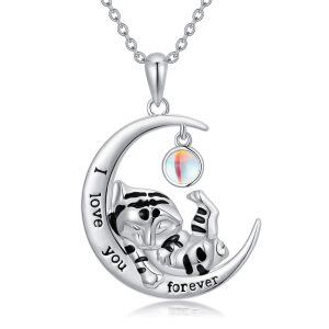 Sterling Silver Tiger Moon Pendant Necklace-0