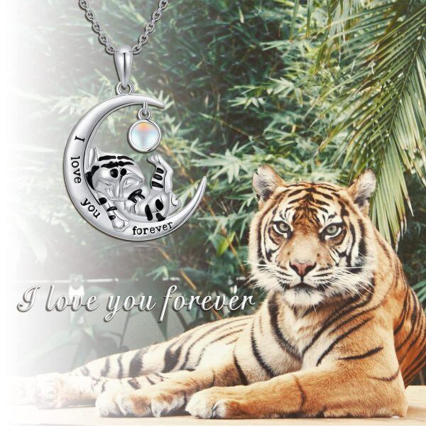 Sterling Silver Tiger Moon Pendant Necklace-1